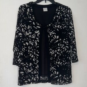 Emma James Black‎ and Gray Floral Blouse Sheer Overlay Cardigan M